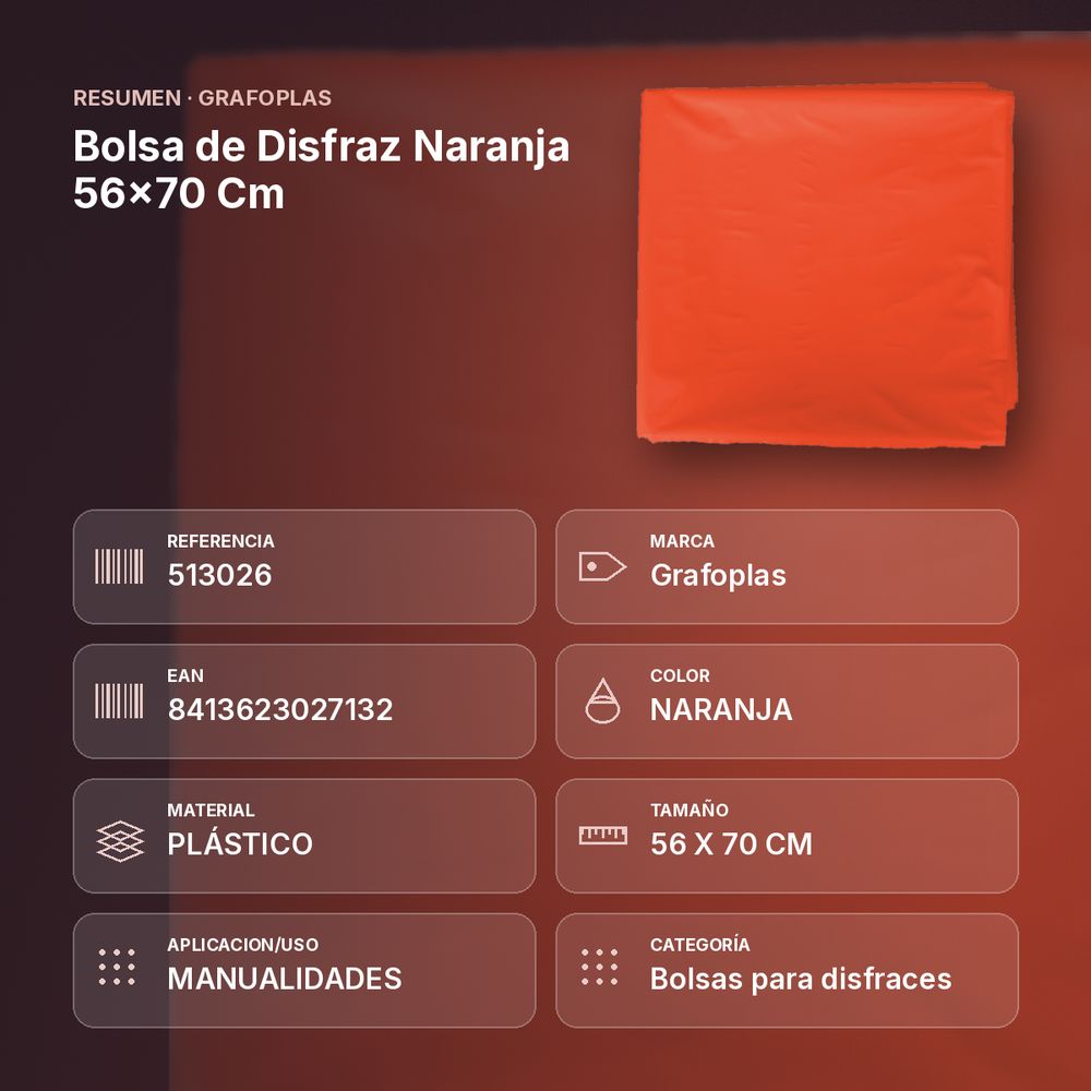 BOLSA DE DISFRAZ NARANJA 56×70 CM - resumen de atributos