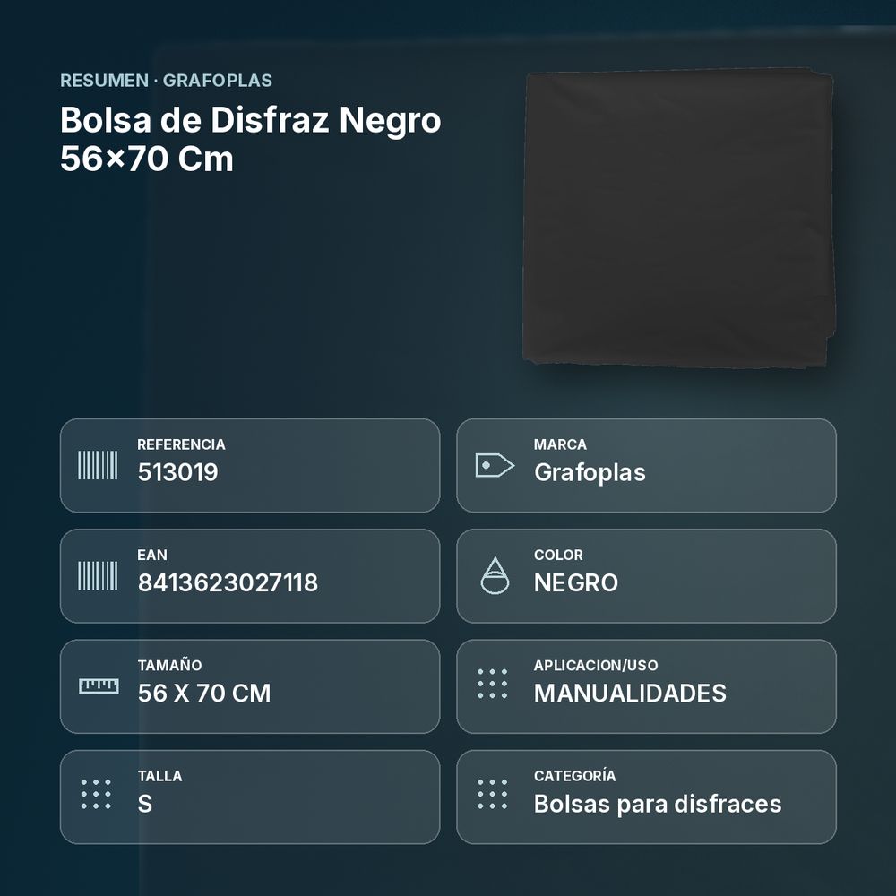 BOLSA DE DISFRAZ NEGRO 56×70 CM  - resumen de atributos