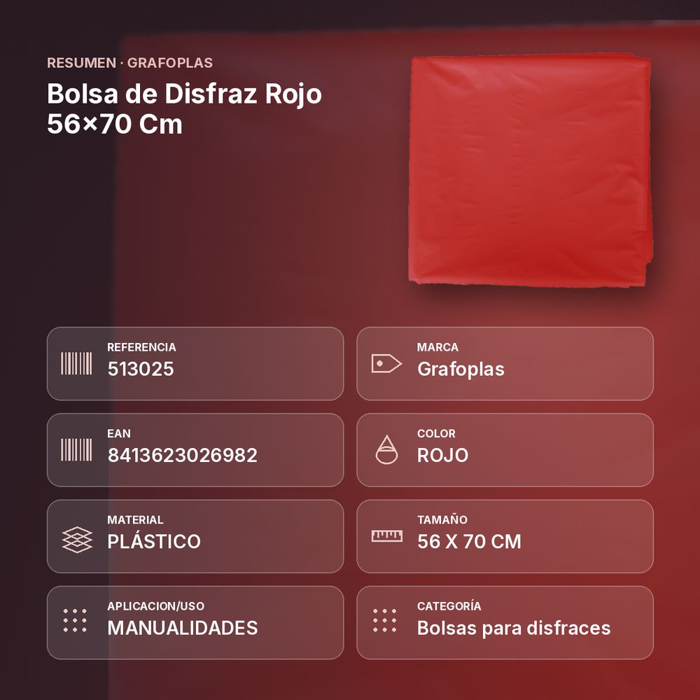 BOLSA DE DISFRAZ ROJO 56×70 CM  - resumen de atributos