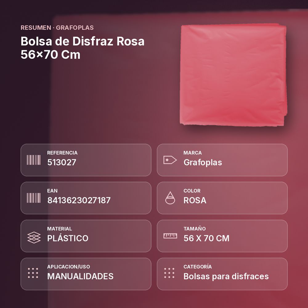 BOLSA DE DISFRAZ ROSA 56×70 CM  - resumen de atributos