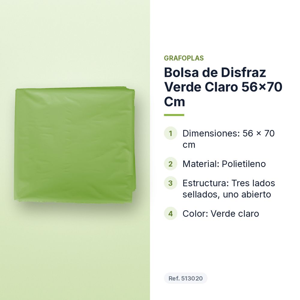 BOLSA DE DISFRAZ VERDE CLARO 56×70 CM  - características principales