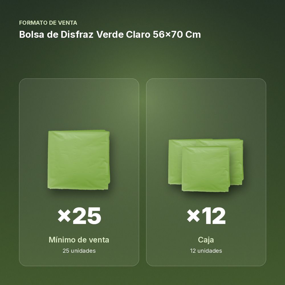 BOLSA DE DISFRAZ VERDE CLARO 56×70 CM  - formato de venta: caja de 12