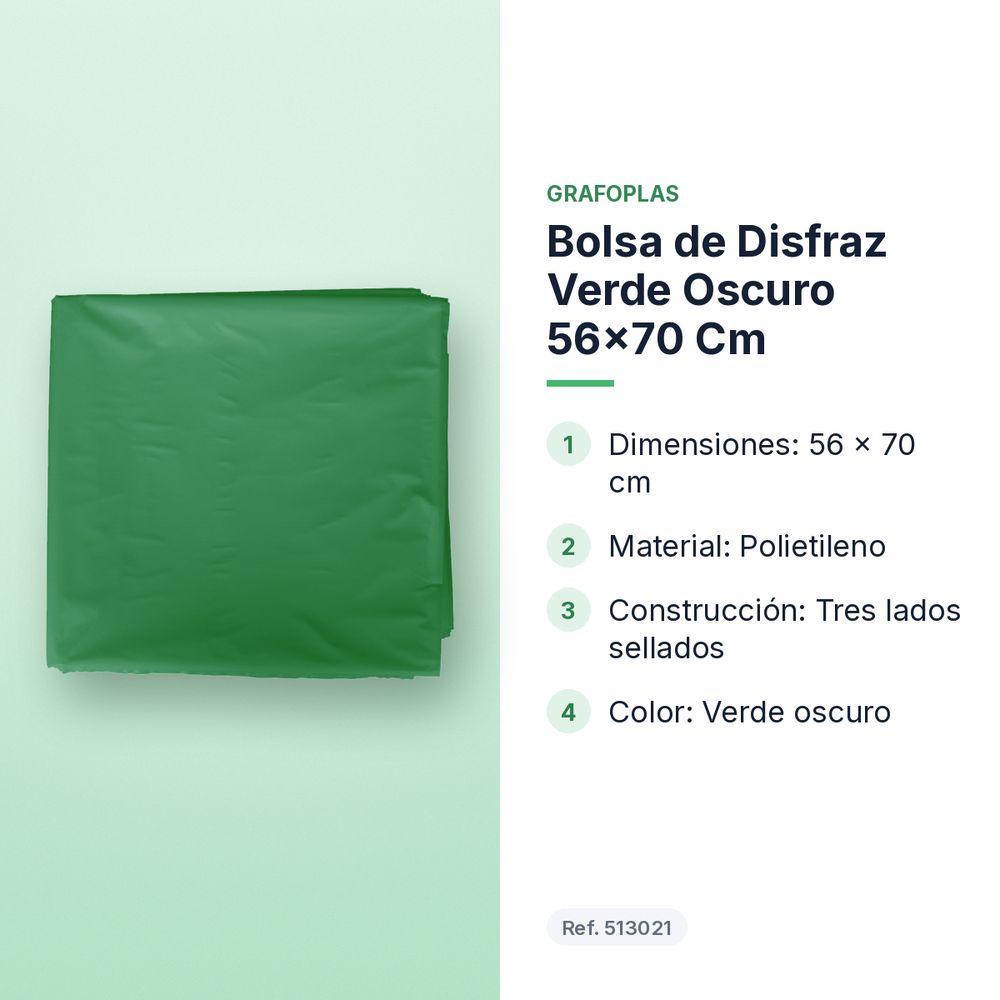 BOLSA DE DISFRAZ VERDE OSCURO 56×70 CM  - características principales
