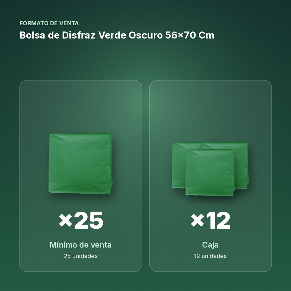 BOLSA DE DISFRAZ VERDE OSCURO 56×70 CM  - formato de venta: caja de 12