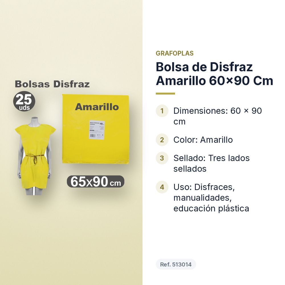 BOLSA DE DISFRAZ AMARILLO 60×90 CM  - características principales