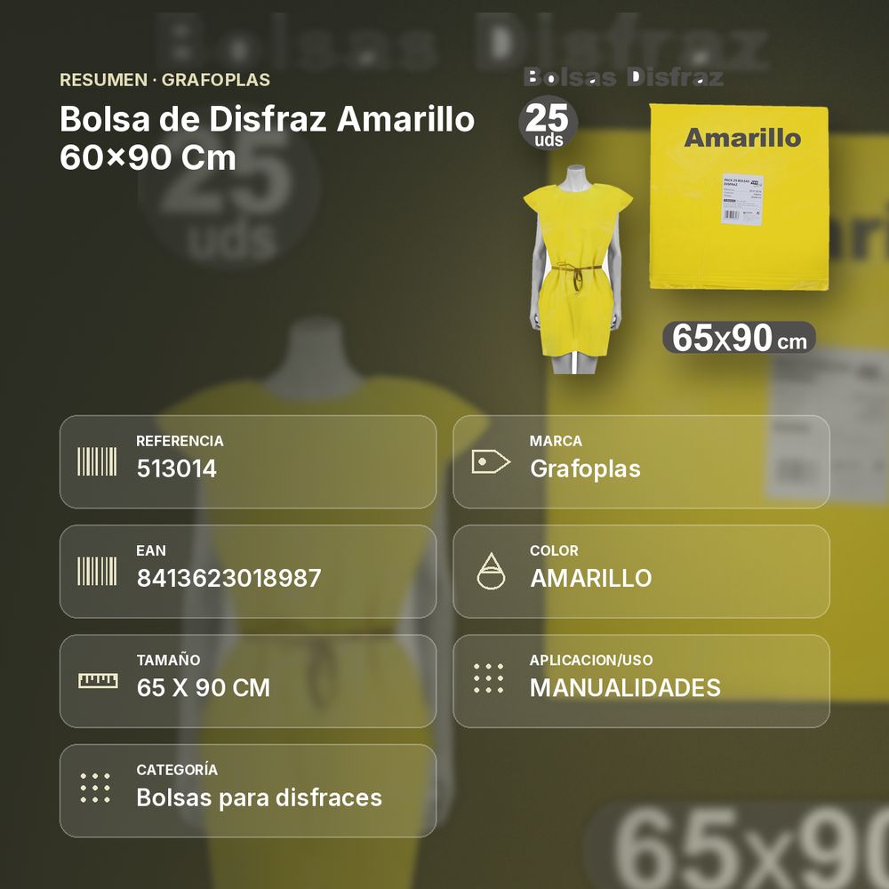 BOLSA DE DISFRAZ AMARILLO 60×90 CM  - resumen de atributos