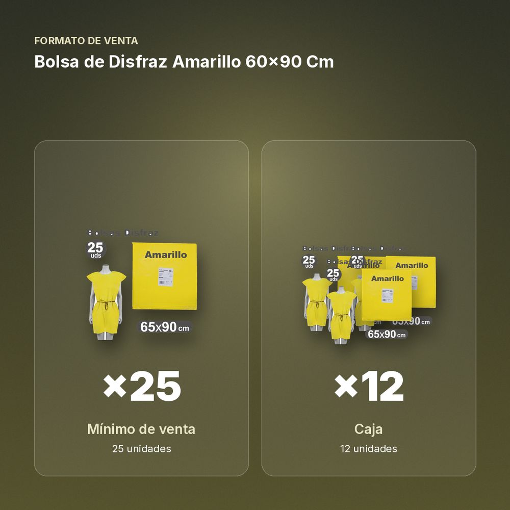 BOLSA DE DISFRAZ AMARILLO 60×90 CM  - formato de venta: caja de 12