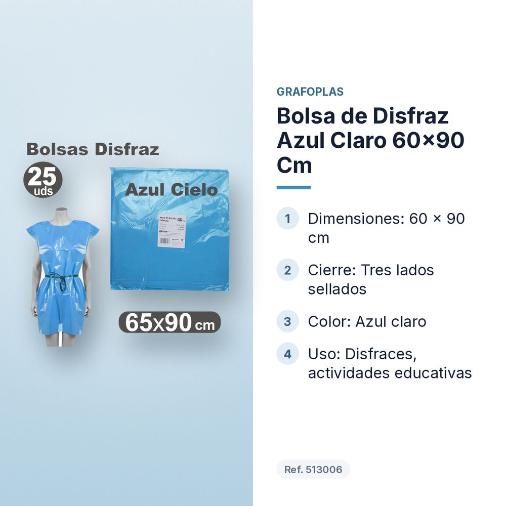 BOLSA DE DISFRAZ AZUL CLARO 60×90 CM - características principales