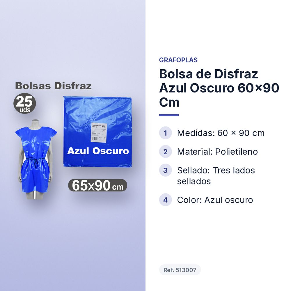 BOLSA DE DISFRAZ AZUL OSCURO 60×90 CM  - características principales