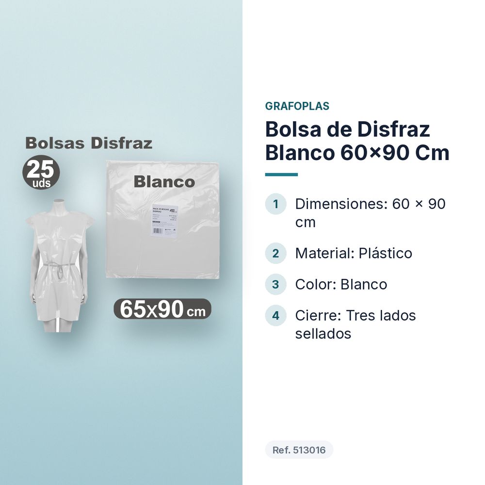 BOLSA DE DISFRAZ BLANCO 60×90 CM  - características principales