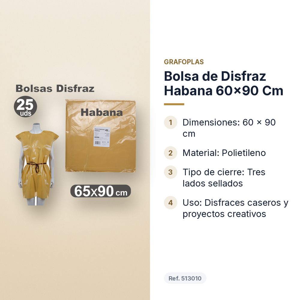 BOLSA DE DISFRAZ HABANA 60×90 CM  - características principales