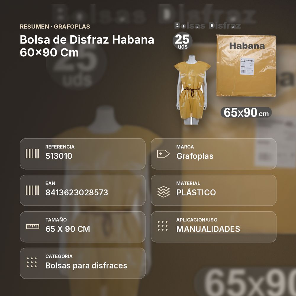 BOLSA DE DISFRAZ HABANA 60×90 CM  - resumen de atributos