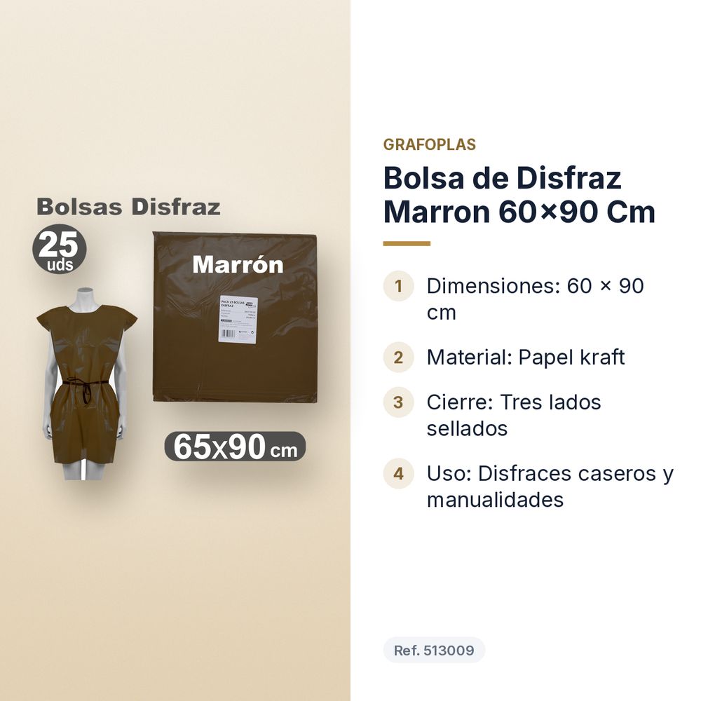 BOLSA DE DISFRAZ MARRON 60×90 CM  - características principales