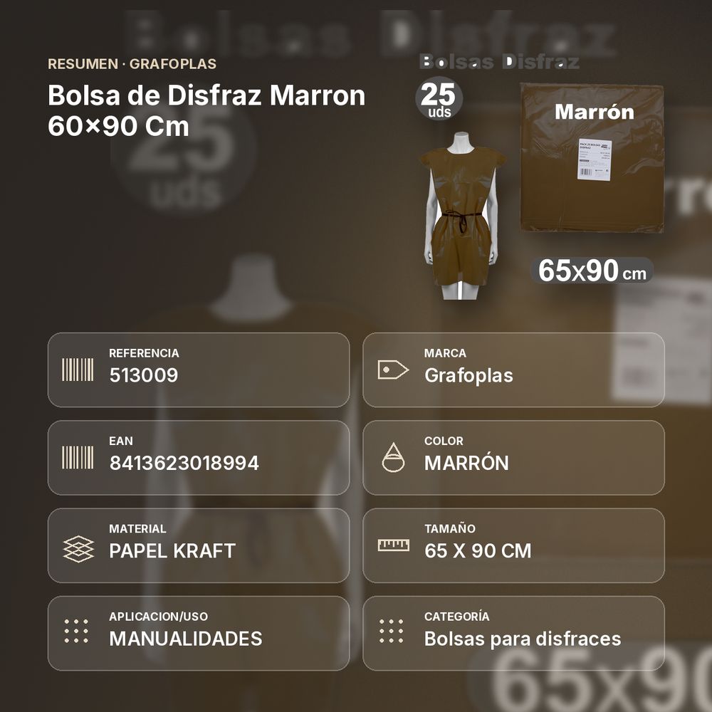 BOLSA DE DISFRAZ MARRON 60×90 CM  - resumen de atributos