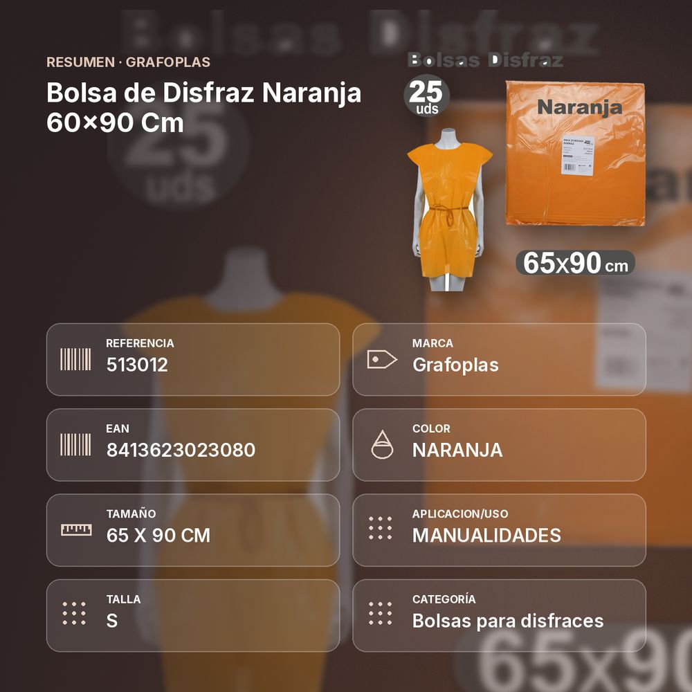 BOLSA DE DISFRAZ NARANJA 60×90 CM  - resumen de atributos