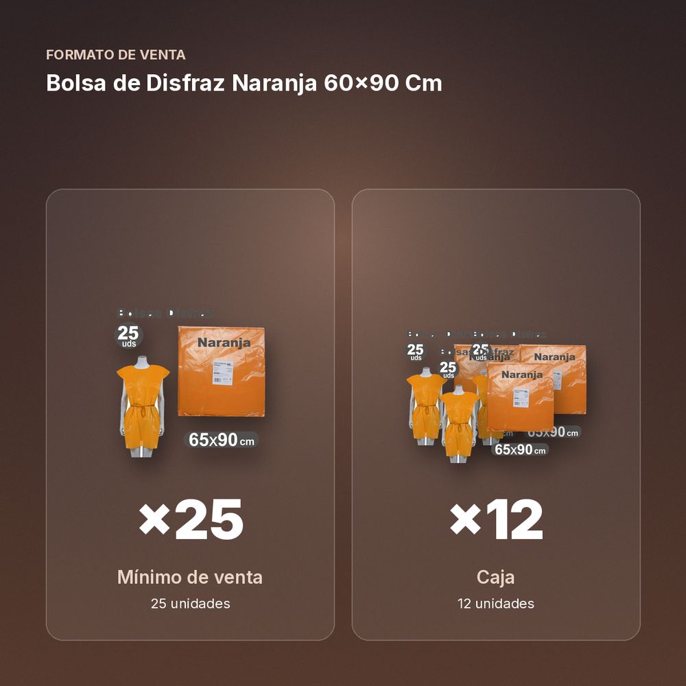BOLSA DE DISFRAZ NARANJA 60×90 CM  - formato de venta: caja de 12
