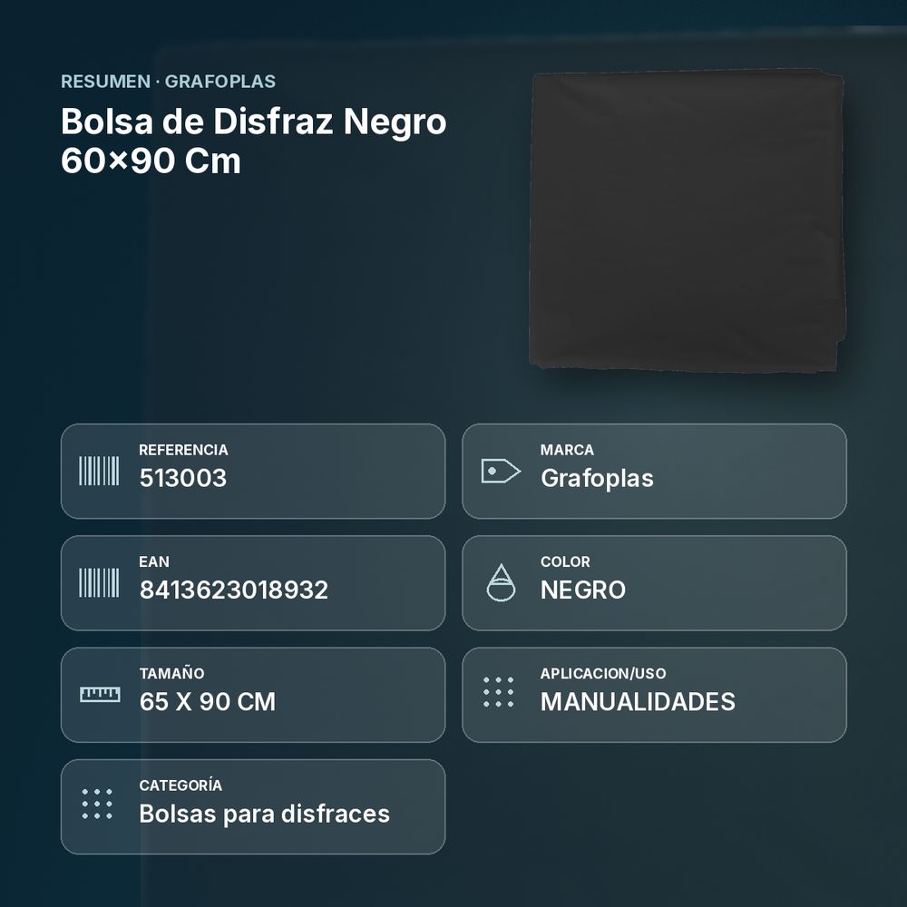 BOLSA DE DISFRAZ NEGRO 60×90 CM  - resumen de atributos