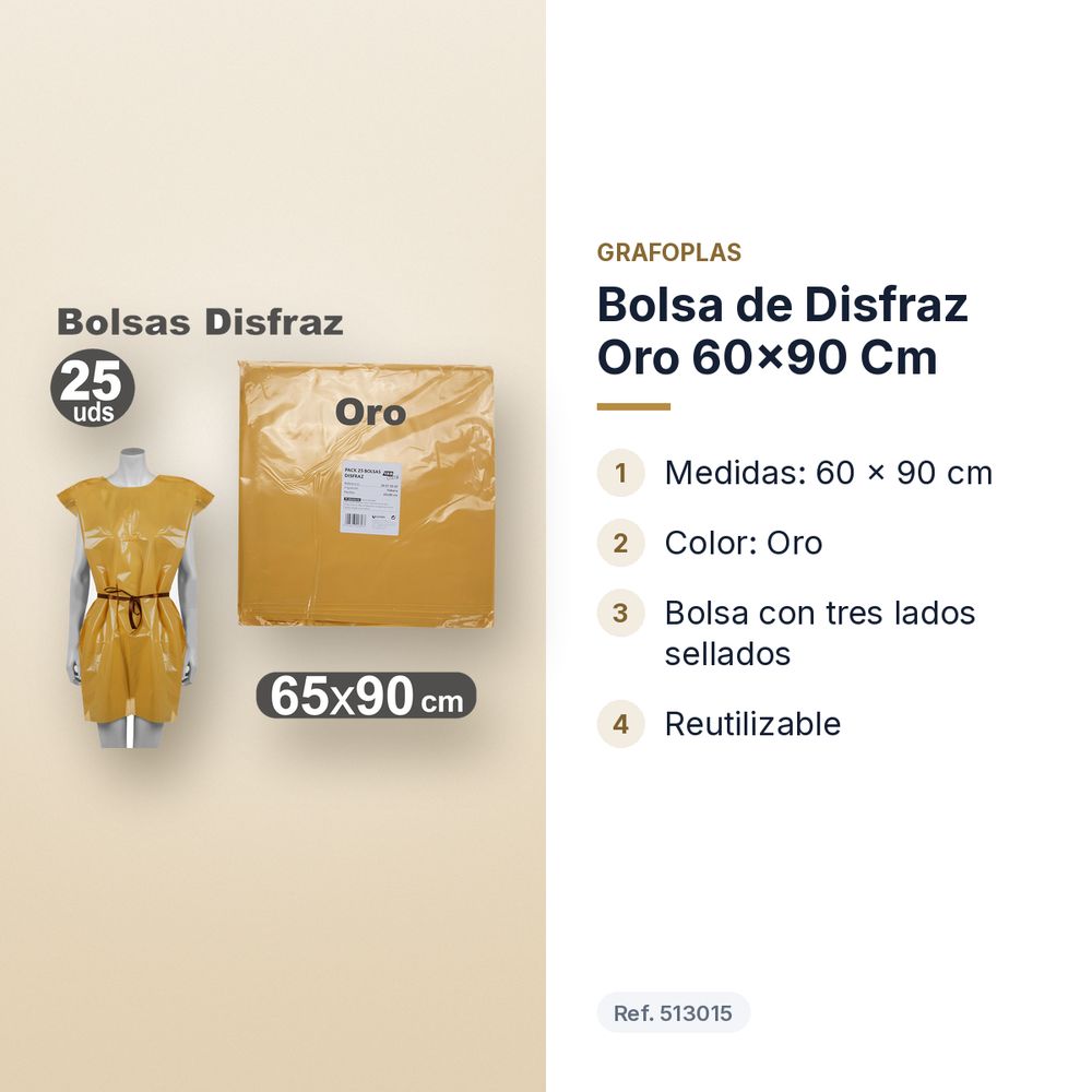 BOLSA DE DISFRAZ ORO 60×90 CM - características principales