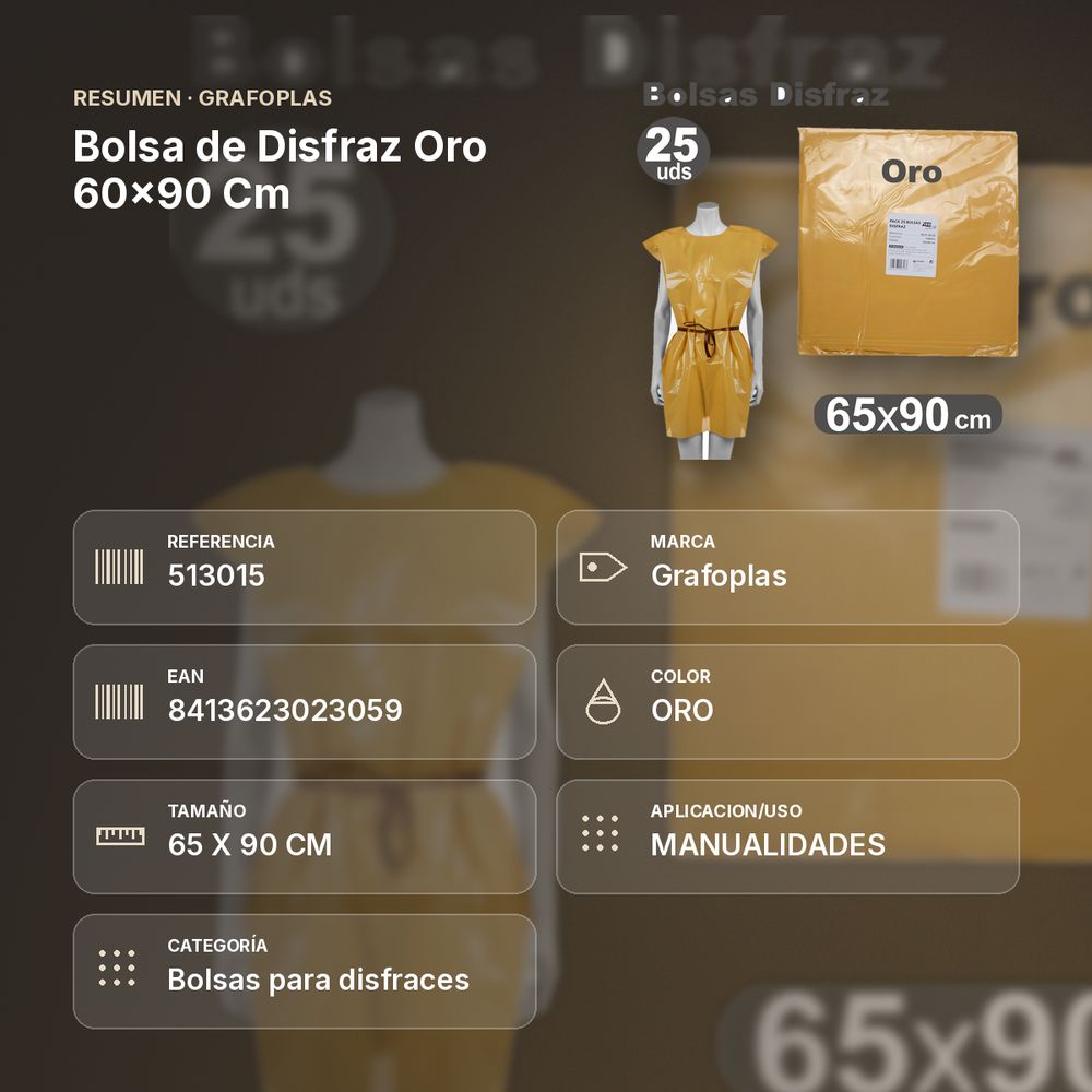 BOLSA DE DISFRAZ ORO 60×90 CM - resumen de atributos