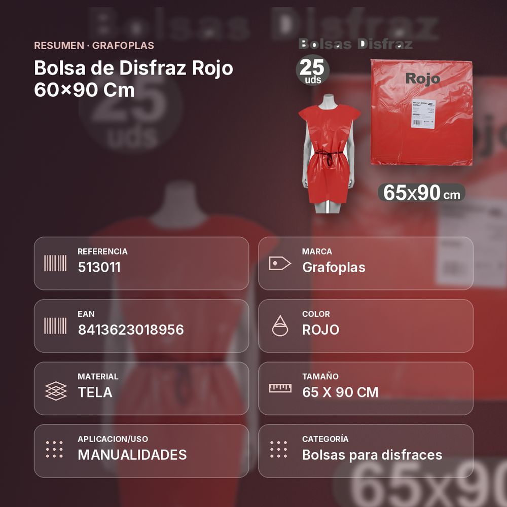 BOLSA DE DISFRAZ ROJO 60×90 CM  - resumen de atributos