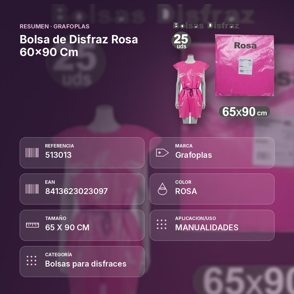 BOLSA DE DISFRAZ ROSA 60×90 CM  - resumen de atributos