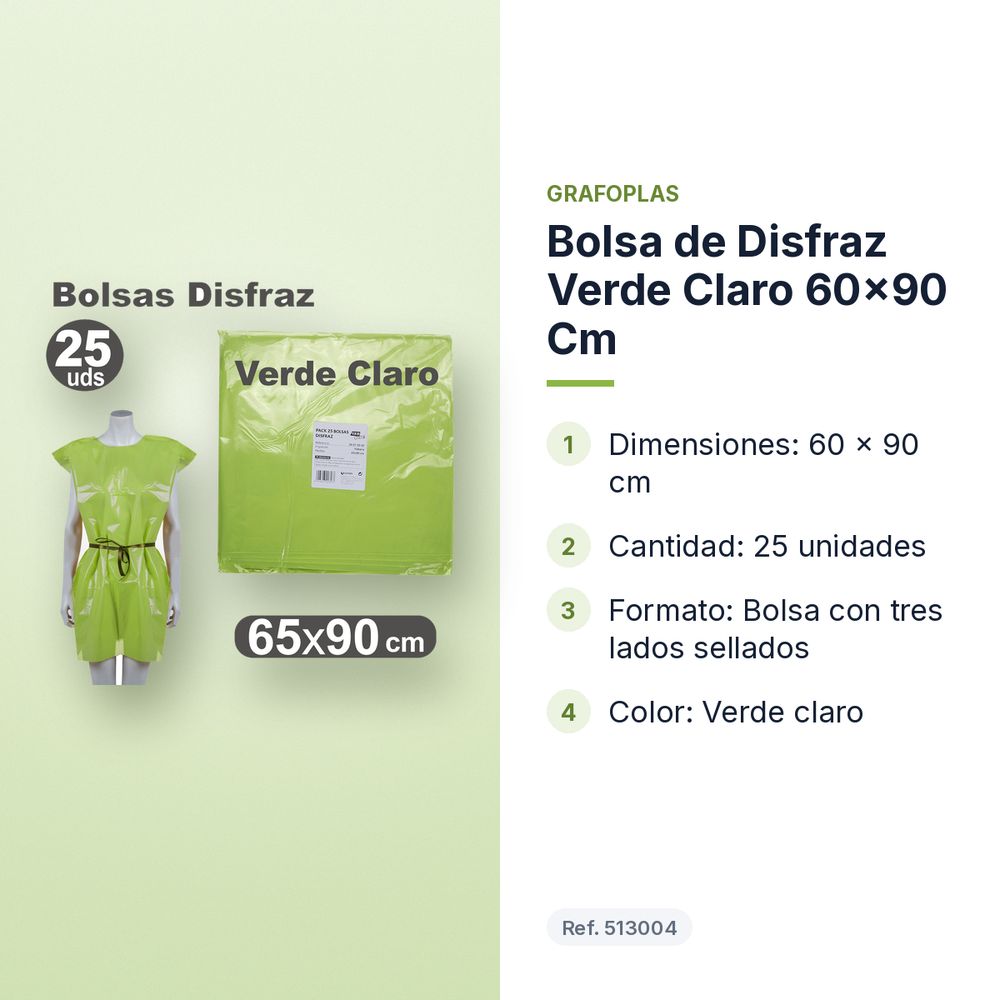 BOLSA DE DISFRAZ VERDE CLARO 60×90 CM  - características principales