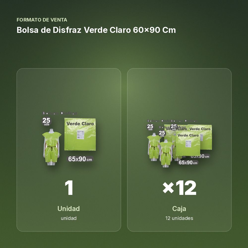 BOLSA DE DISFRAZ VERDE CLARO 60×90 CM  - formato de venta: caja de 12