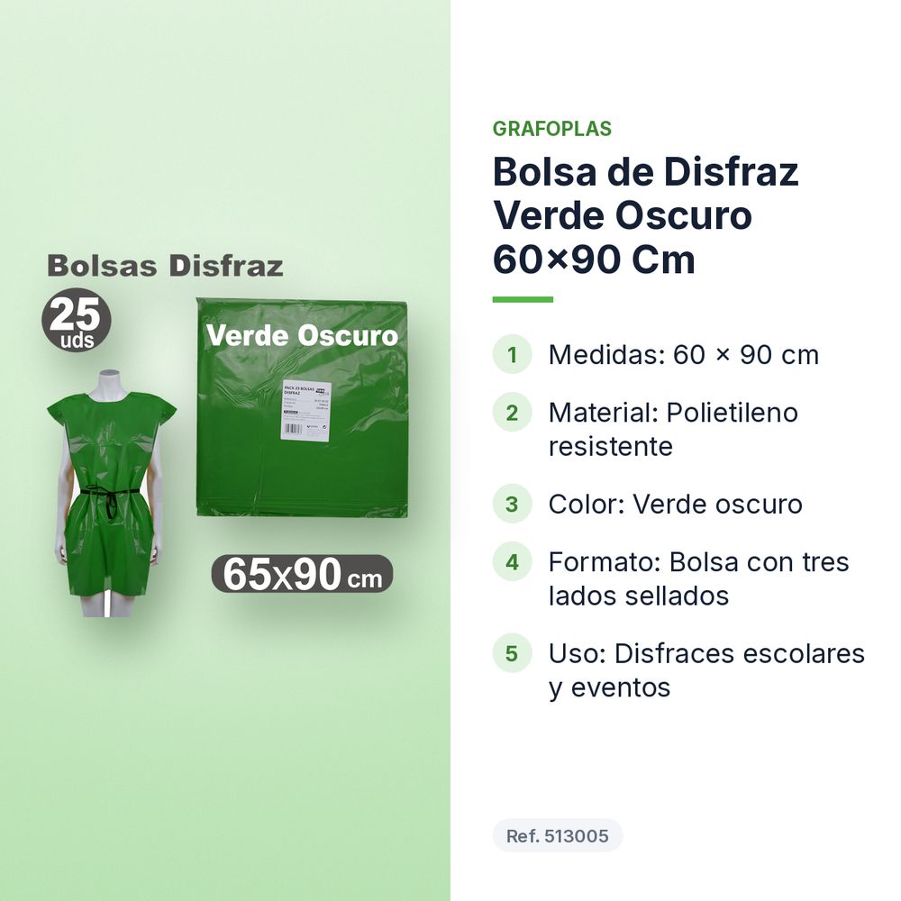 BOLSA DE DISFRAZ VERDE OSCURO 60×90 CM  - características principales