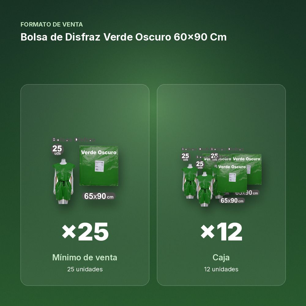BOLSA DE DISFRAZ VERDE OSCURO 60×90 CM  - formato de venta: caja de 12