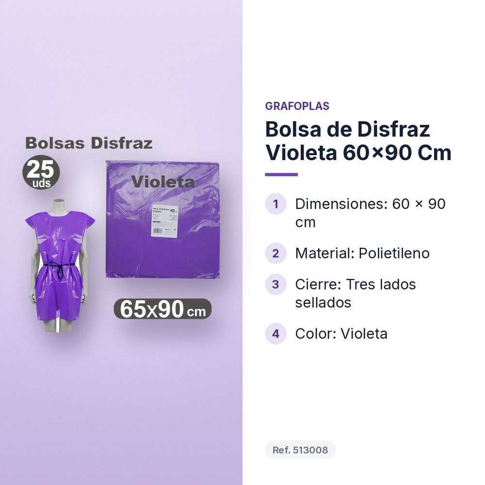 BOLSA DE DISFRAZ VIOLETA 60×90 CM  - características principales