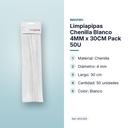 LIMPIAPIPAS CHENILLA BLANCO 4MM X 30CM PACK 50U - características principales