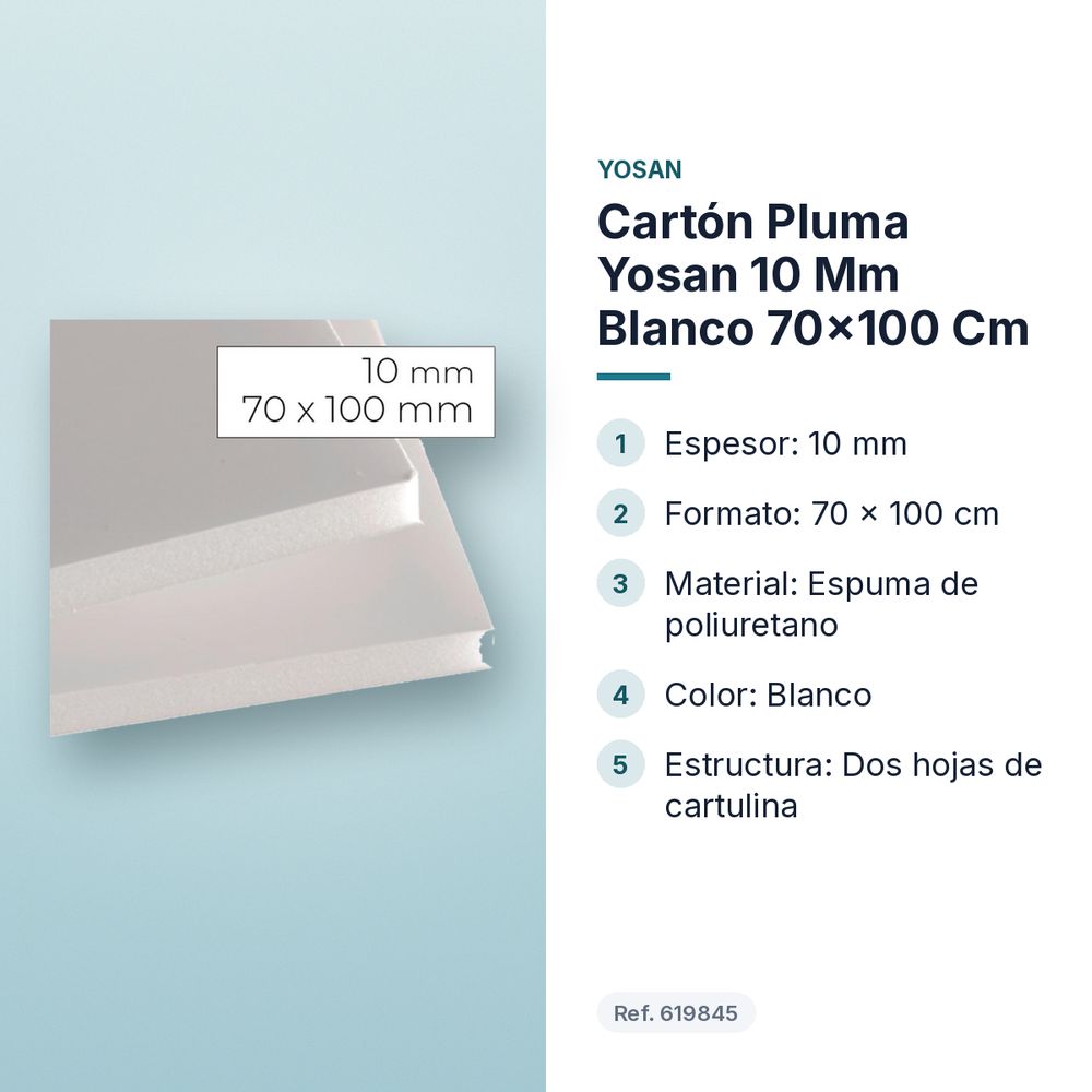 CARTÓN PLUMA YOSAN 10 MM BLANCO 70×100 CM  - características principales