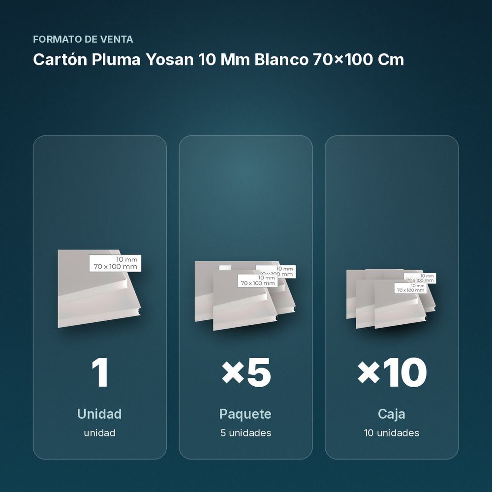 CARTÓN PLUMA YOSAN 10 MM BLANCO 70×100 CM  - formato de venta: paquete de 5, caja de 10