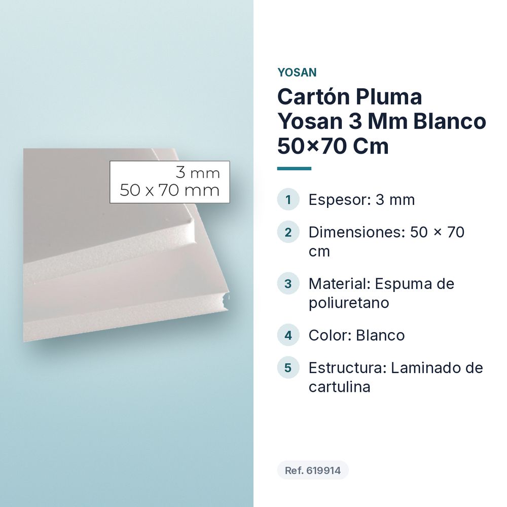 CARTÓN PLUMA YOSAN 3 MM BLANCO 50×70 CM  - características principales