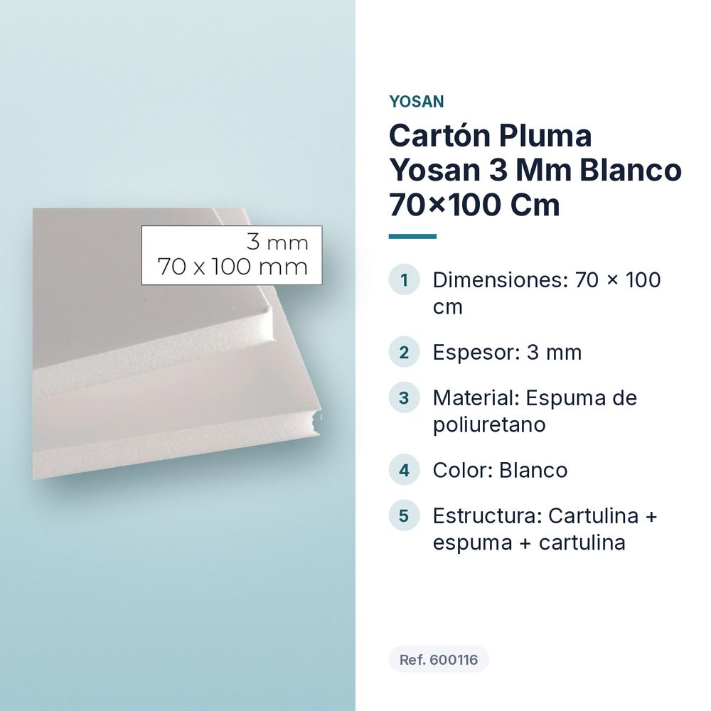 CARTÓN PLUMA YOSAN 3 MM BLANCO 70×100 CM - características principales