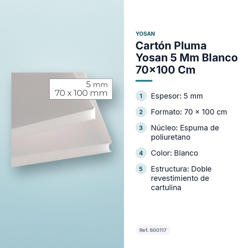 CARTÓN PLUMA YOSAN 5 MM BLANCO 70×100 CM  - características principales