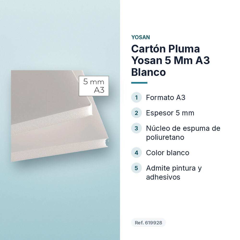 CARTÓN PLUMA YOSAN 5 MM A3 BLANCO - características principales