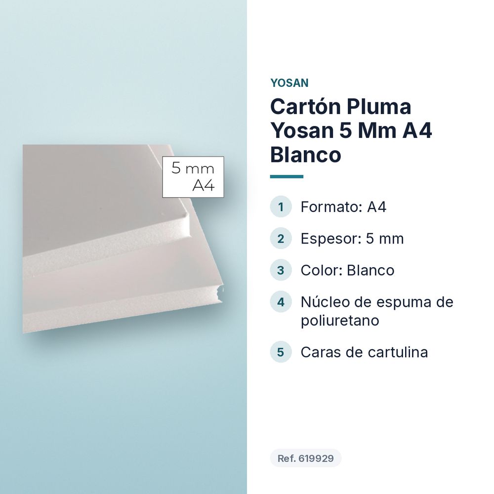 CARTÓN PLUMA YOSAN 5 MM A4 BLANCO - características principales