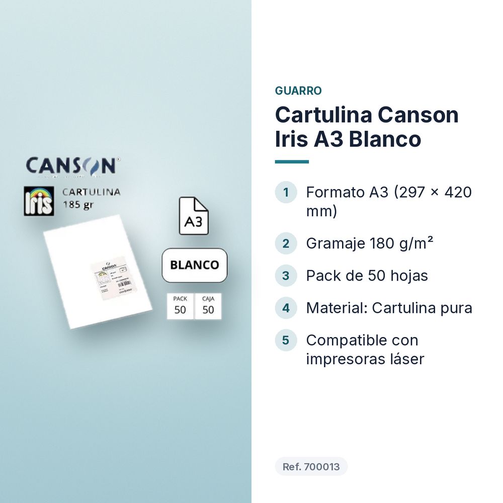 CARTULINA CANSON IRIS A3 BLANCO - características principales