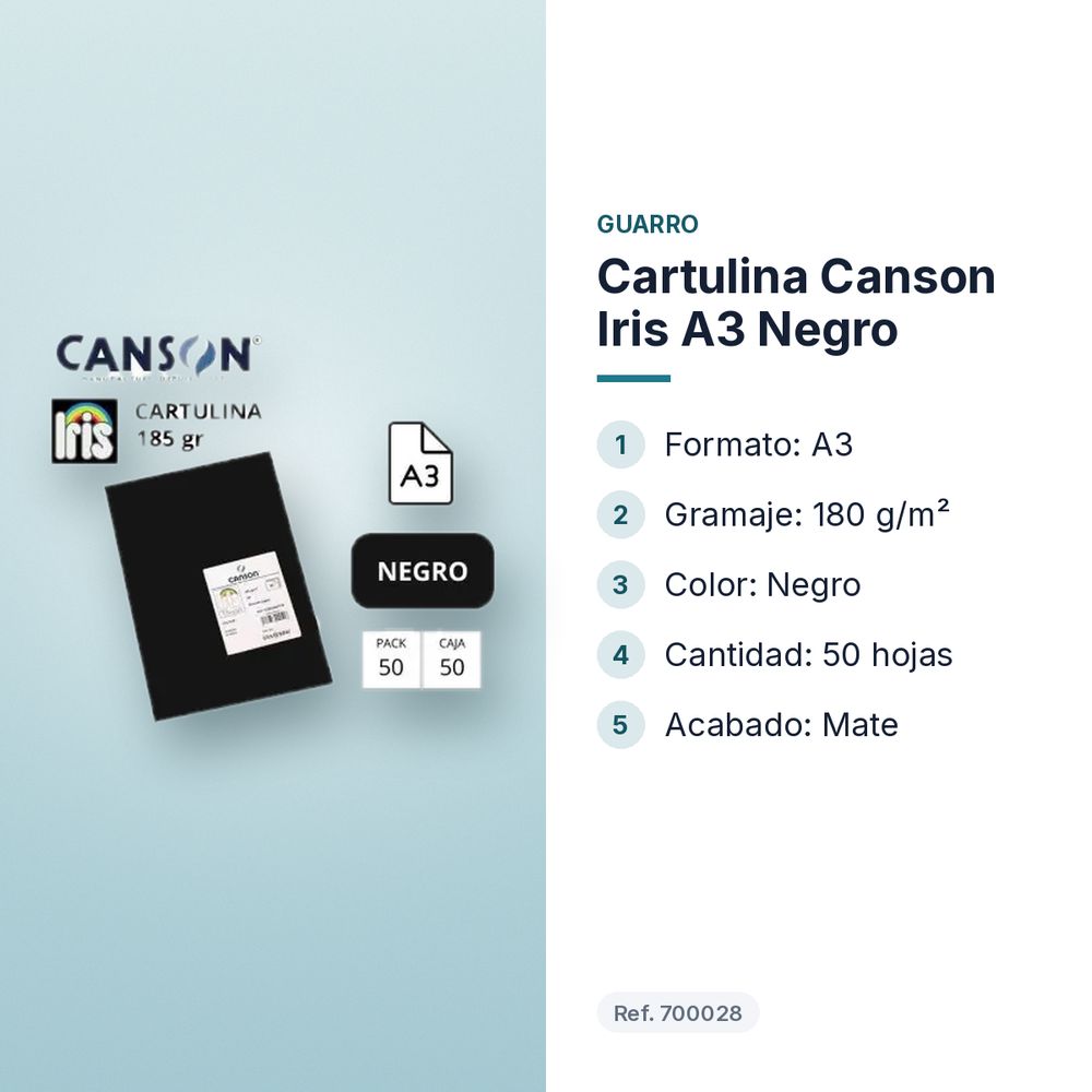 CARTULINA CANSON IRIS A3 NEGRO - características principales