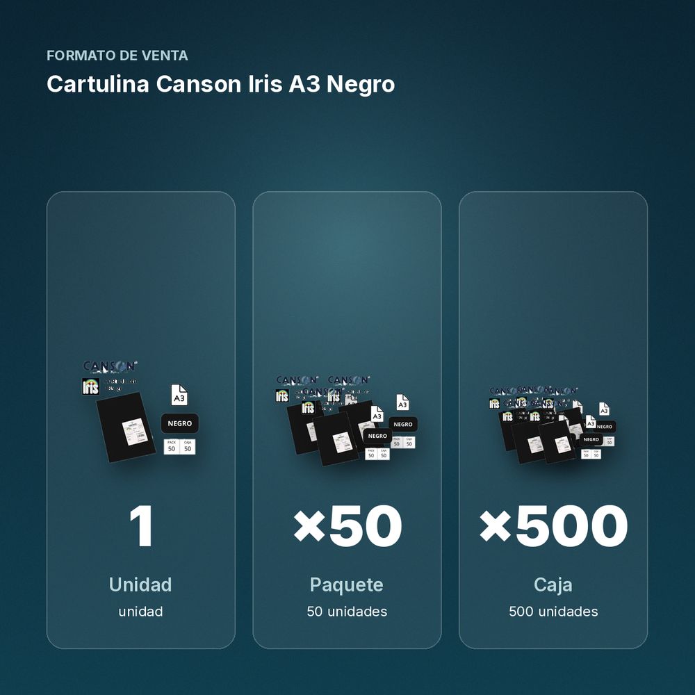 CARTULINA CANSON IRIS A3 NEGRO - formato de venta: paquete de 50, caja de 500