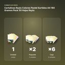 CARTULINAS RAYLU COLORES PASTEL SURTIDOS A4 180 GRAMOS PACK 50 HOJAS RAYLU - formato de venta: paquete de 2, caja de 6