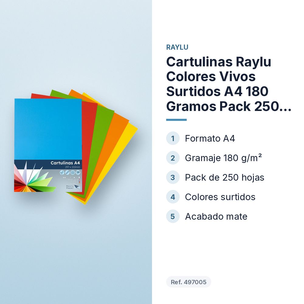 CARTULINAS RAYLU COLORES VIVOS SURTIDOS A4 180 GRAMOS PACK 250 HOJAS RAYLU - características principales