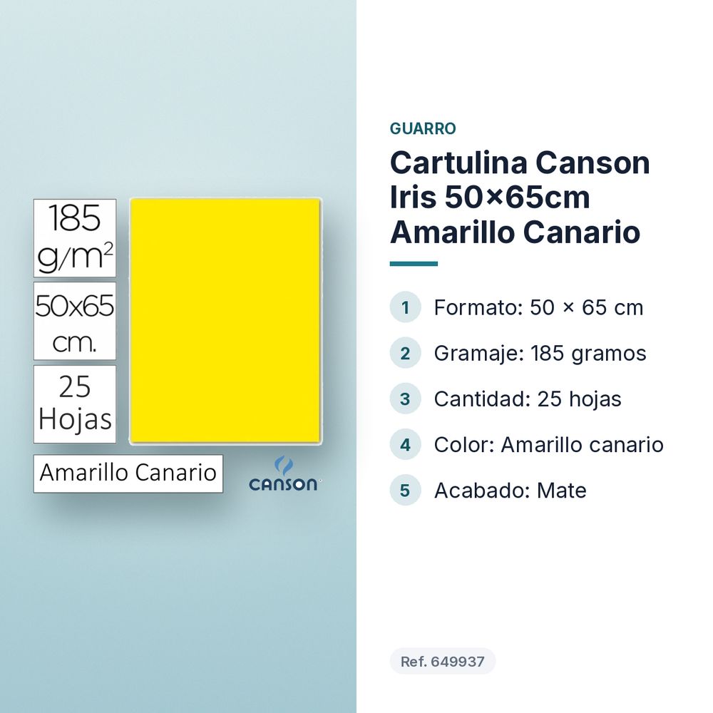 CARTULINA CANSON IRIS 50×65CM AMARILLO CANARIO  - características principales
