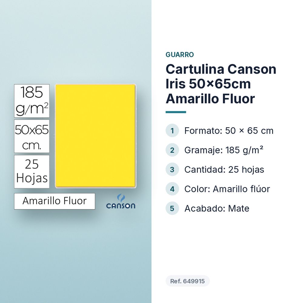 CARTULINA CANSON IRIS 50×65CM AMARILLO FLUOR  - características principales