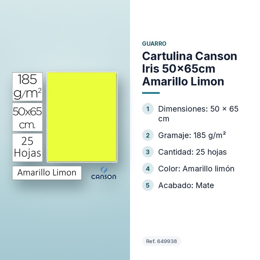 CARTULINA CANSON IRIS 50×65CM AMARILLO LIMON  - características principales