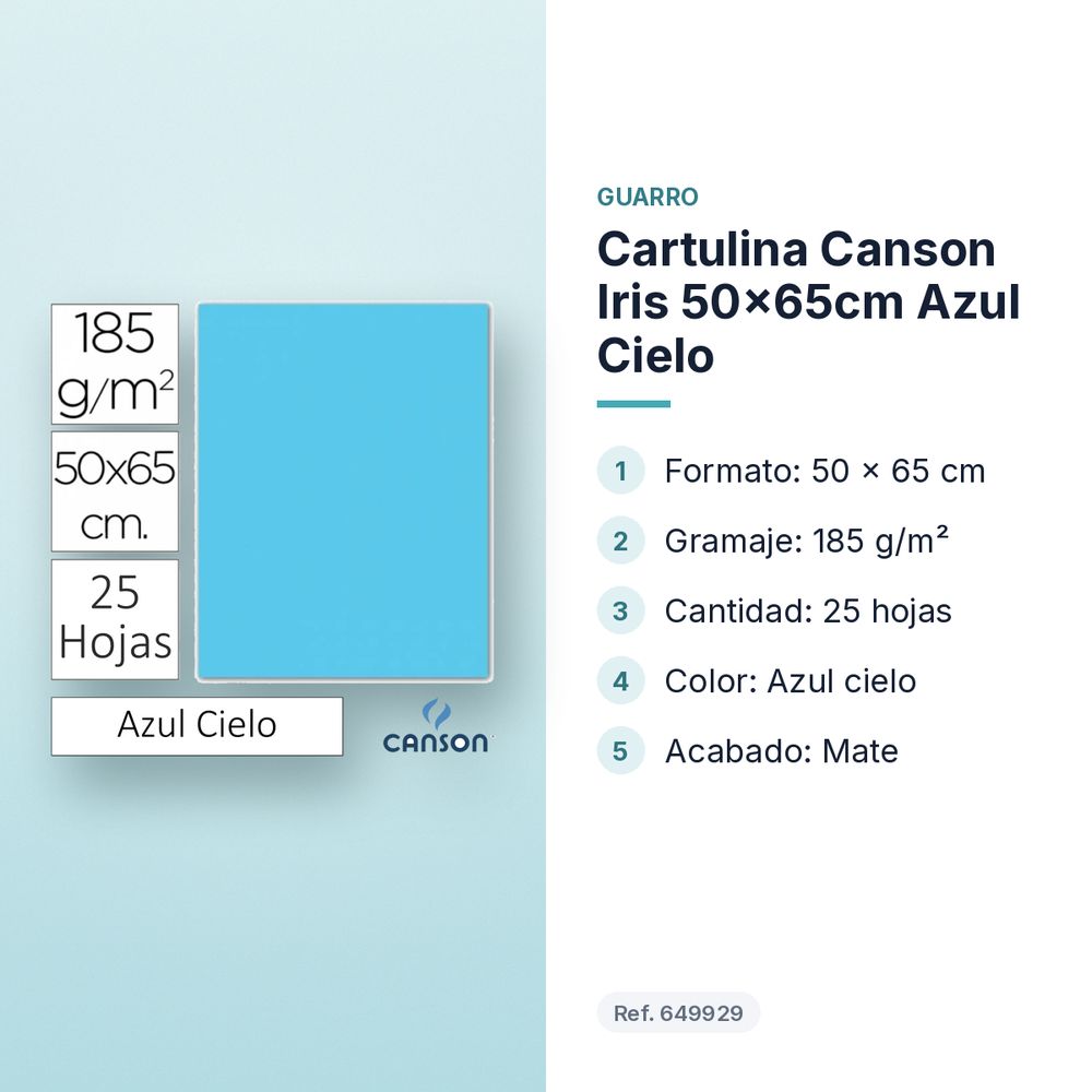 CARTULINA CANSON IRIS 50×65CM AZUL CIELO - características principales