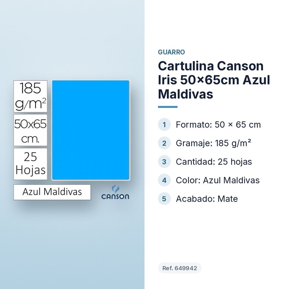 CARTULINA CANSON IRIS 50×65CM AZUL MALDIVAS - características principales