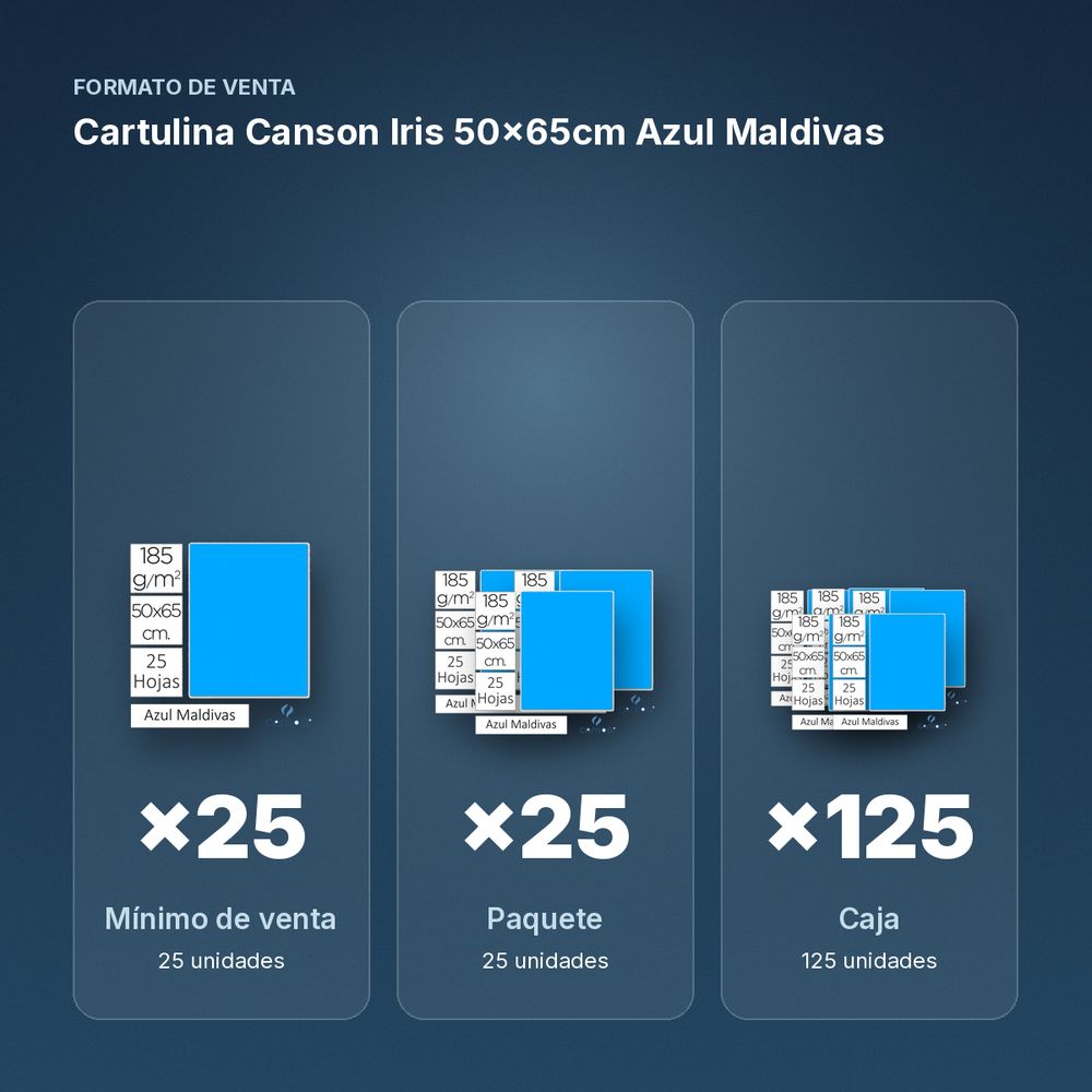 CARTULINA CANSON IRIS 50×65CM AZUL MALDIVAS - formato de venta: paquete de 25, caja de 125