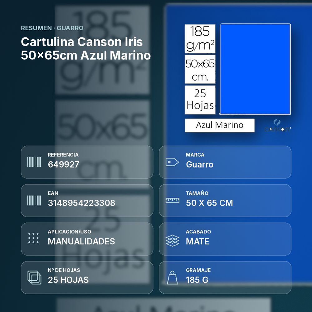 CARTULINA CANSON IRIS 50×65CM AZUL MARINO - resumen de atributos